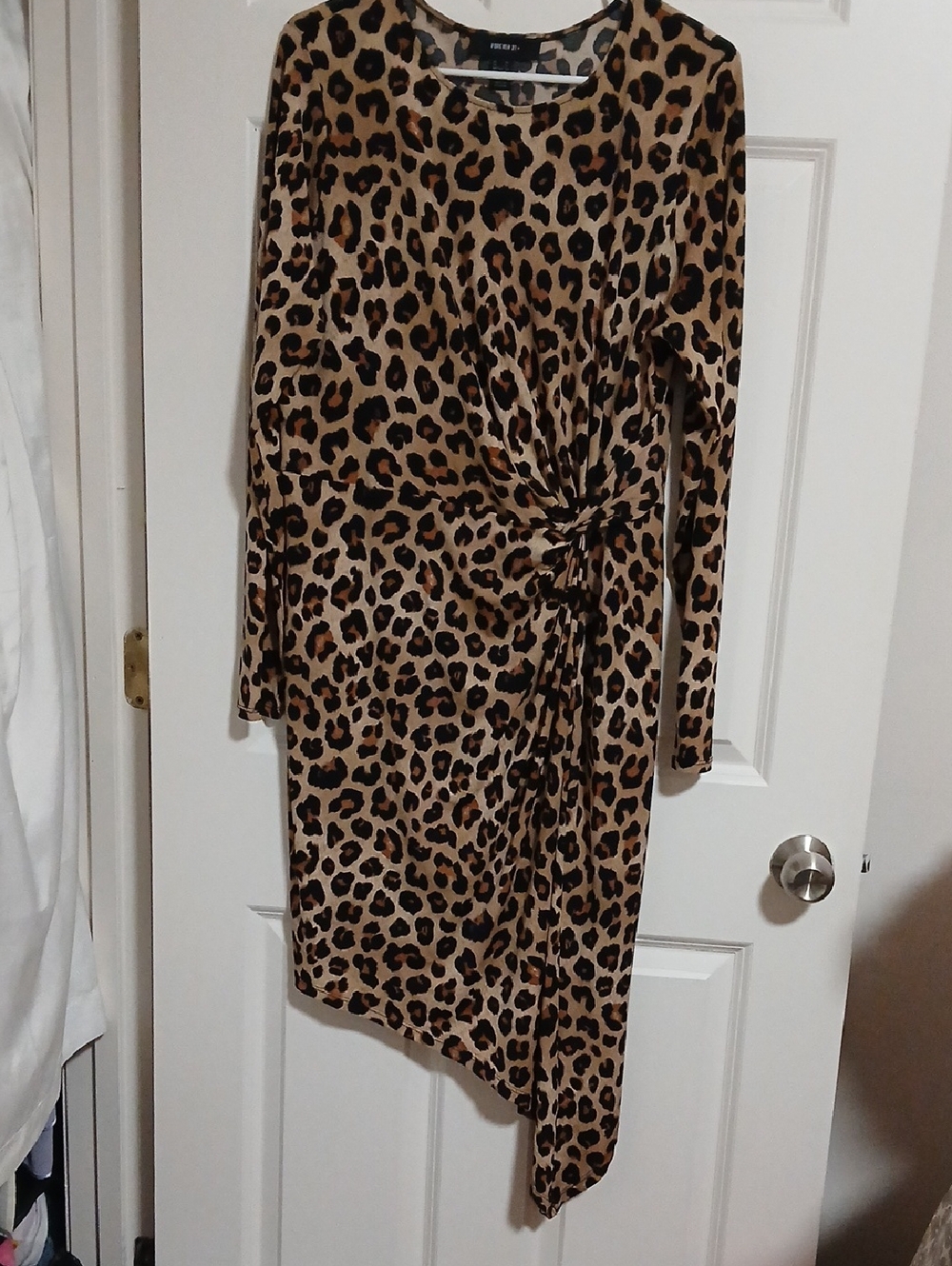 Forever 21 Leopard Print Asymmetrical Side-Tie Dress Brown/Black 3X